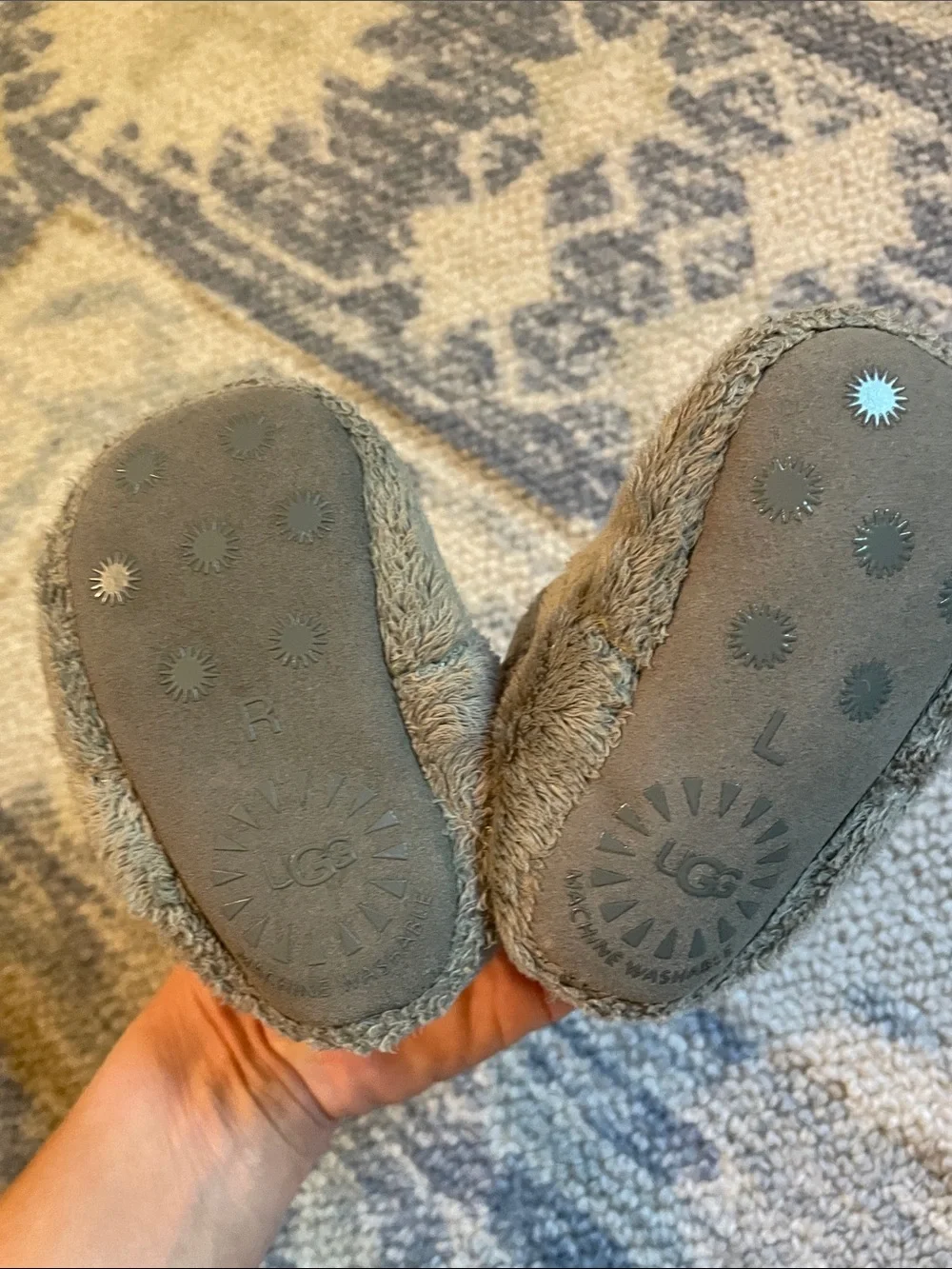 UGG Gray Plush Baby Walker Bixbee Booties with Hook-and-Loop Strap 6-12 months